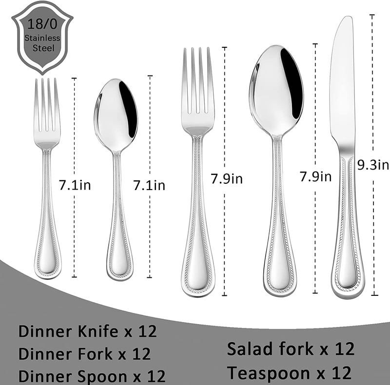 60-Piece Silverware Set, HaWare Stainless Steel Flatware Service for 12, Pearled Edge Tableware Cutlery Include Knife/Fork/Spoon, Beading Eating Utensil for Home, Mirror Polished, Dishwasher Safe Home & Garden > Kitchen & Dining > Tableware > Flatware > Flatware Sets HaWare   