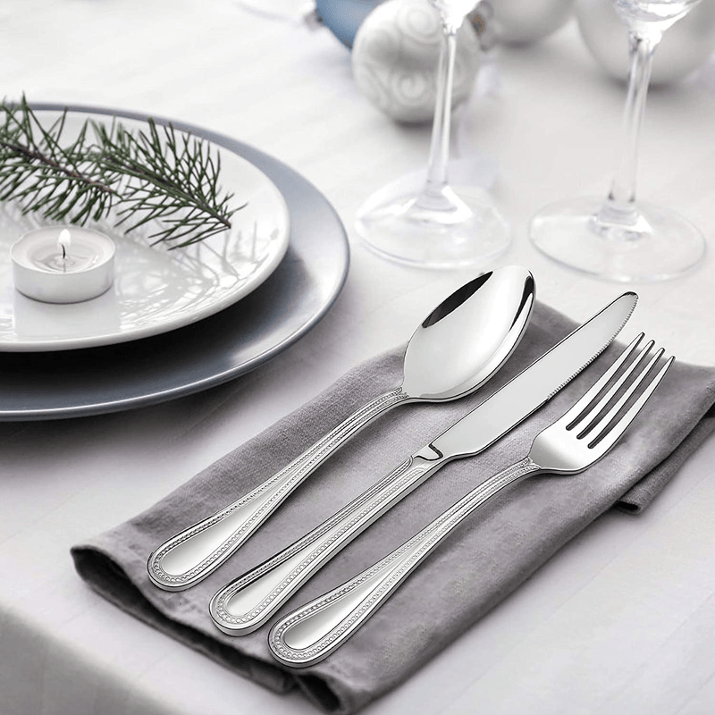 60-Piece Silverware Set, HaWare Stainless Steel Flatware Service for 12, Pearled Edge Tableware Cutlery Include Knife/Fork/Spoon, Beading Eating Utensil for Home, Mirror Polished, Dishwasher Safe Home & Garden > Kitchen & Dining > Tableware > Flatware > Flatware Sets HaWare   