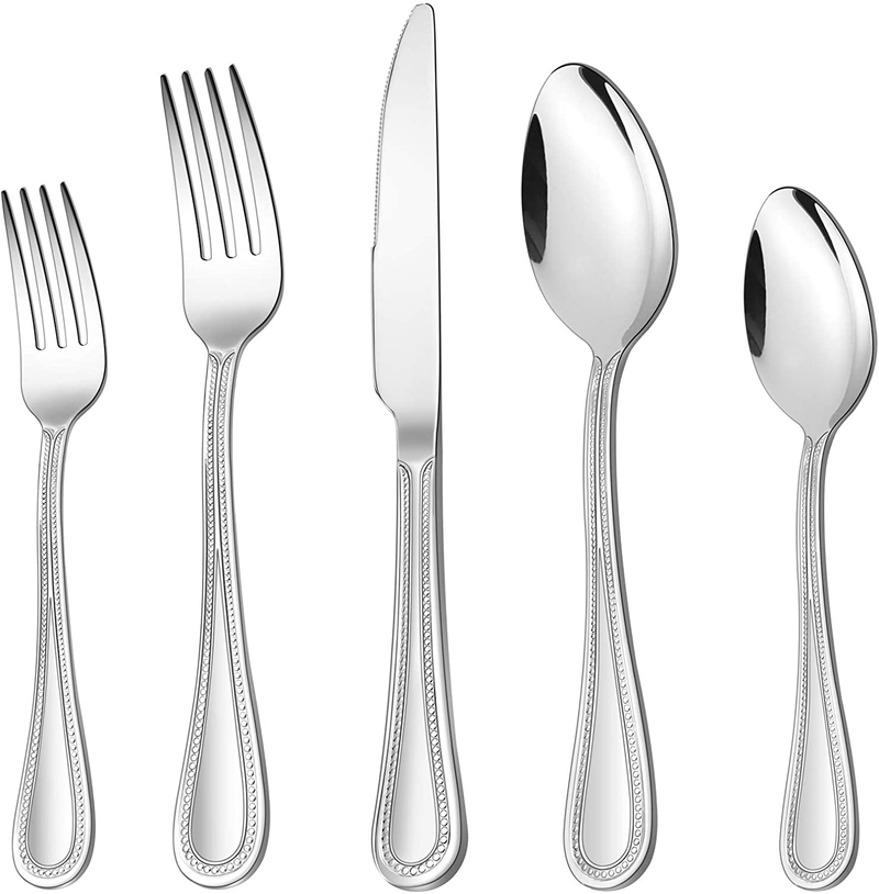 60-Piece Silverware Set, HaWare Stainless Steel Flatware Service for 12, Pearled Edge Tableware Cutlery Include Knife/Fork/Spoon, Beading Eating Utensil for Home, Mirror Polished, Dishwasher Safe Home & Garden > Kitchen & Dining > Tableware > Flatware > Flatware Sets HaWare Silver 20 