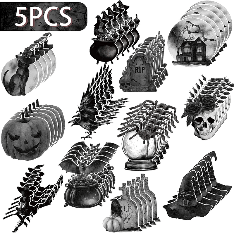 60 Pieces Halloween Cutouts Halloween Bulletin Board Decorations Vintage Witch Pumpkin Skull Bat Tombstone Crow Spider Cutouts Decor for Haunted House Classroom Halloween Party Supplies Decoration