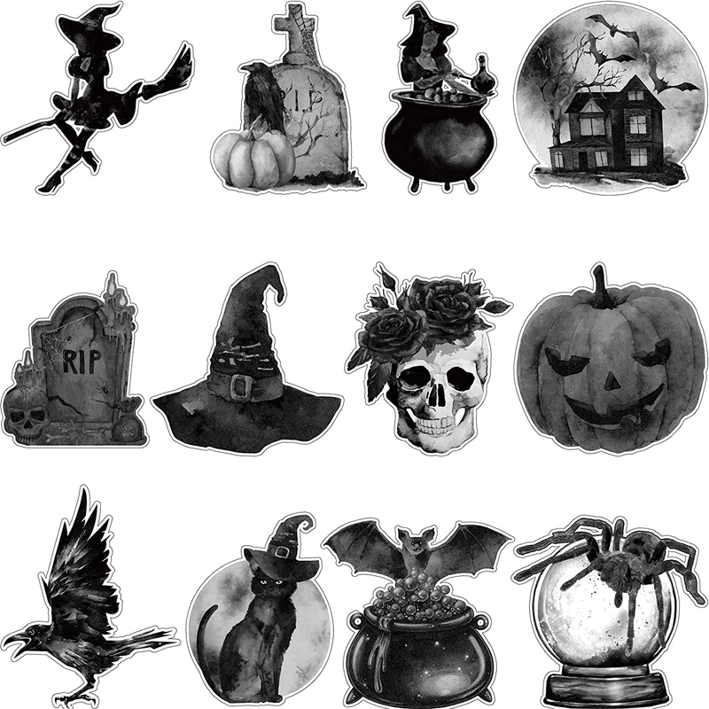 60 Pieces Halloween Cutouts Halloween Bulletin Board Decorations Vintage Witch Pumpkin Skull Bat Tombstone Crow Spider Cutouts Decor for Haunted House Classroom Halloween Party Supplies Decoration Arts & Entertainment > Party & Celebration > Party Supplies Chinco Default Title  