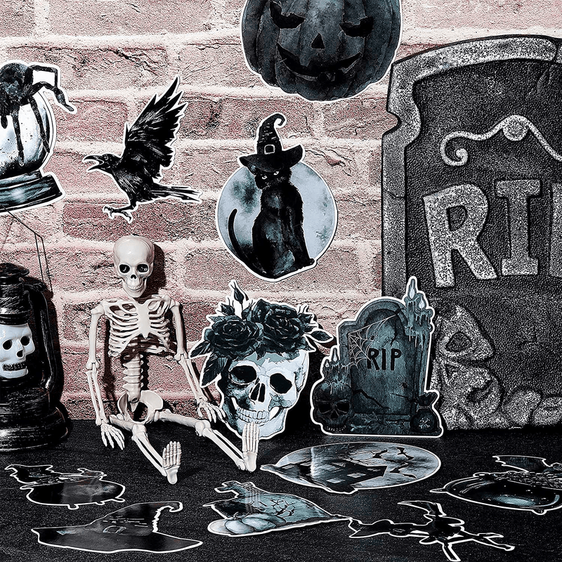 60 Pieces Halloween Cutouts Halloween Bulletin Board Decorations Vintage Witch Pumpkin Skull Bat Tombstone Crow Spider Cutouts Decor for Haunted House Classroom Halloween Party Supplies Decoration Arts & Entertainment > Party & Celebration > Party Supplies Chinco   