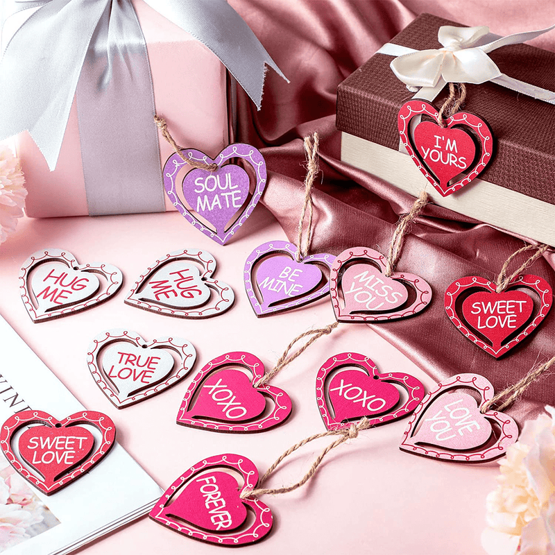 60 Pieces Valentine'S Day Wood Heart Shaped Ornaments Valentine'S Day Ornaments Wood Hanging Slices Valentine'S Day Decoration Valentines Hanging Crafts for Valentine'S Day Rustic Home Decor Home & Garden > Decor > Seasonal & Holiday Decorations Yookeer   