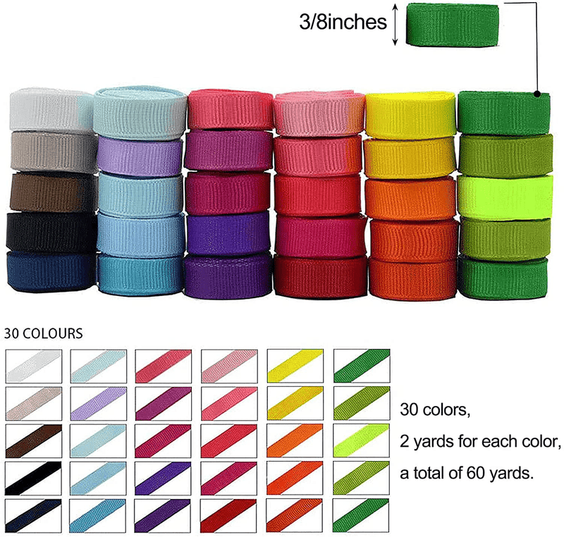 60 Yards Fabric Ribbons for Crafts, 3/8 Inches 30 Colors, Boutique Hair Ribbons, for Gifts Wrapping, DIY Bow Hair Accessories, Graduate Party