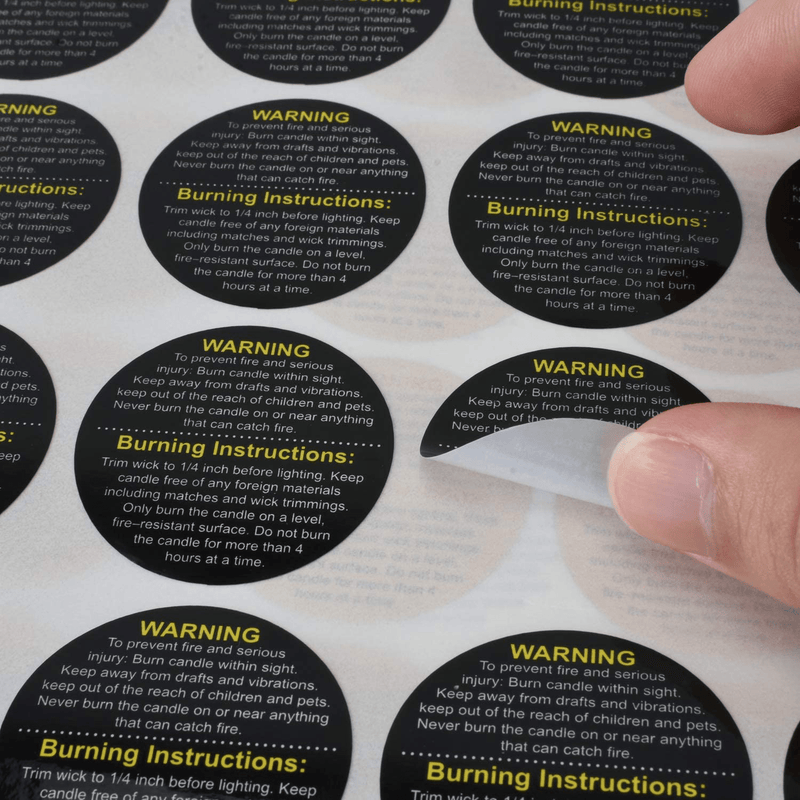 600 Pcs Candle Warning Stickers Warning Labels for Candles 1.5" Round Black, White, Gold Assorted Colors