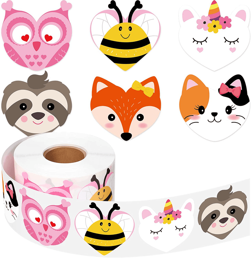 600 Pieces Valentine Roll Stickers for Kids Valentine'S Day Heart Shaped Animal Sticker Heart Labels Greeting Cards Envelope Sealing for Valentines Day Classroom School Decoration Accessories Home & Garden > Decor > Seasonal & Holiday Decorations Spakon   