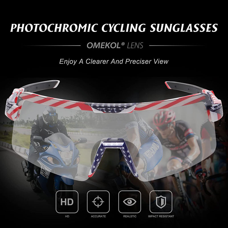 OMEKOL Photochromic Sunglasses for Men Sports Transition Cycling Glasses UV400 Mountain Bike Goggles Riding Bicycle Eyewear Sporting Goods > Outdoor Recreation > Cycling > Cycling Apparel & Accessories OMEKOL   