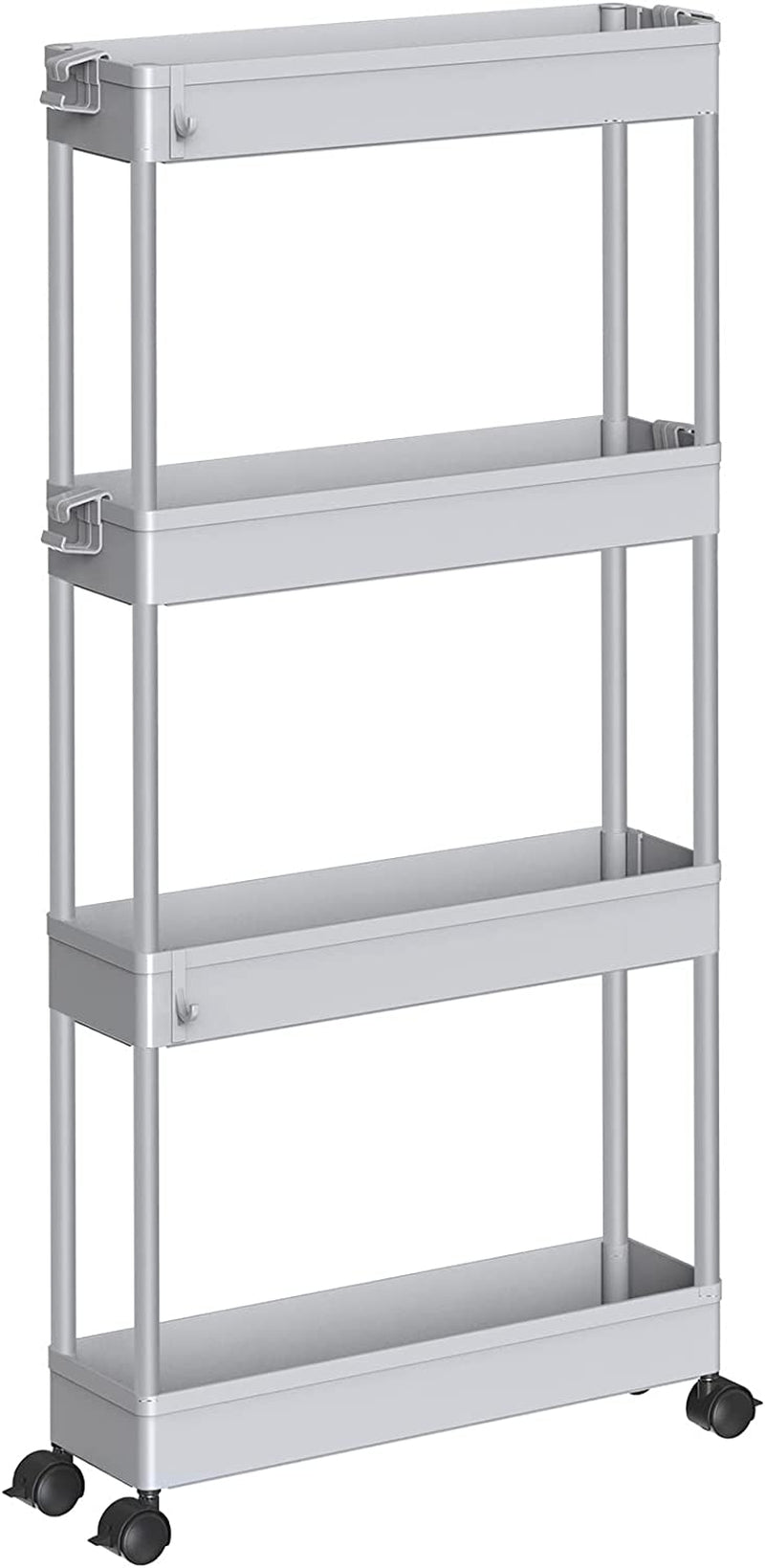 SPACEKEEPER Slim Rolling Storage Cart 4 Tier Bathroom Organizer Mobile Shelving Unit Storage Rolling Utility Cart Tower Rack for Kitchen Bathroom Laundry Narrow Places, White Home & Garden > Household Supplies > Storage & Organization SPACEKEEPER Grey  