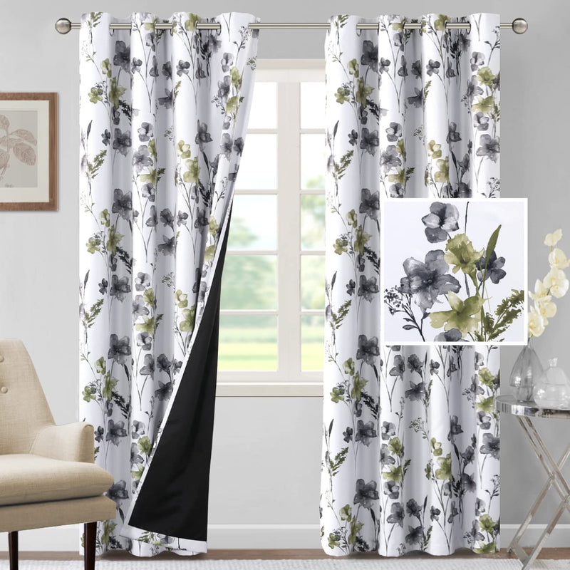 H.VERSAILTEX 100% Blackout Curtains 84 Inch Length 2 Panels Set Cattleya Floral Printed Drapes Leah Floral Thermal Curtains for Bedroom with Black Liner Sound Proof Curtains, Navy and Taupe Home & Garden > Decor > Window Treatments > Curtains & Drapes H.VERSAILTEX Grey/Olive 52"W x 84"L 