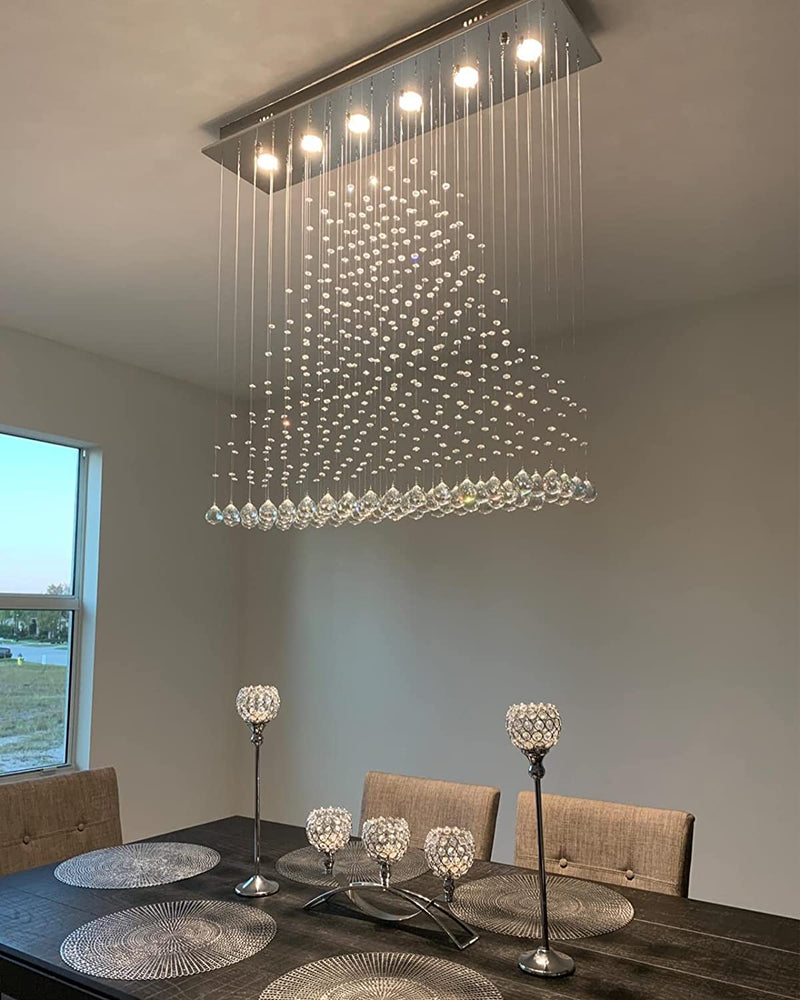 7PM Rectangle Chandeliers for Dining Room, 6-Light Modern K9 Crystal Chandeliers, Raindrop Chandeliers, Dimmable, Adjustable Color Temperature, Pendant Lights for Kitchen Island, L40 X W10 X H40 Home & Garden > Lighting > Lighting Fixtures > Chandeliers 7PM   