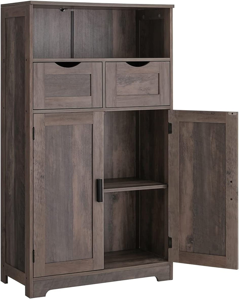 IWELL Storage Cabinet with 2 Adjustable Drawers & 2 Shelf, Bathroom Floor Cabinet with Door, Cupboard for Living Room, Home Office, Kitchen, Rustic Brown Home & Garden > Household Supplies > Storage & Organization Iwell Rustic Gray  