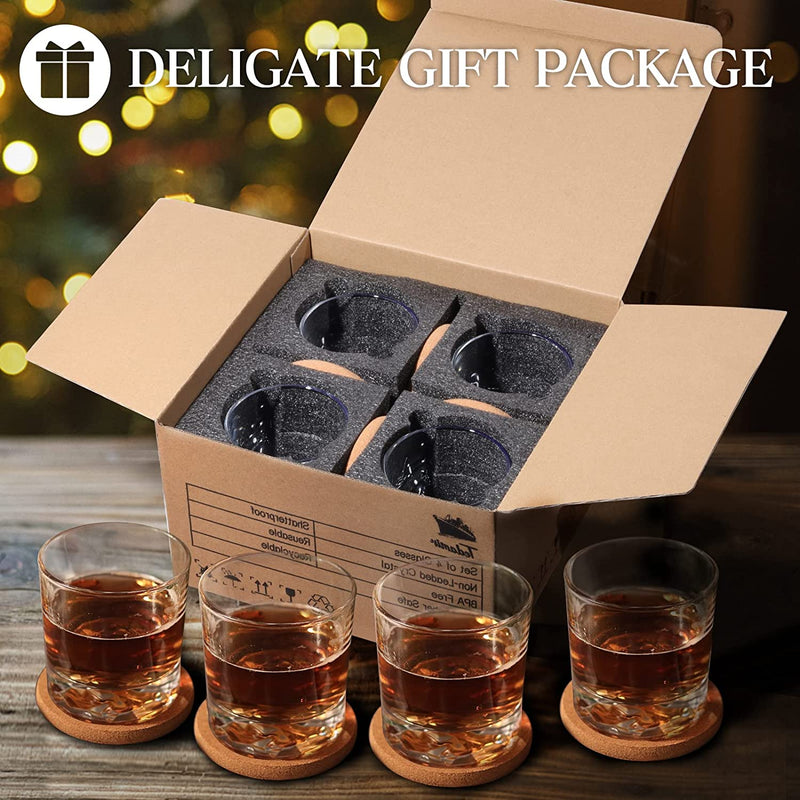 Set of 4 Whiskey Glass with Gift Box, 10 Oz Classic Rocks Barware Old Fashioned Glasses for Scotch Cocktail Whisky Rum Cognac Vodka Liquor Home & Garden > Kitchen & Dining > Barware Tedamir   