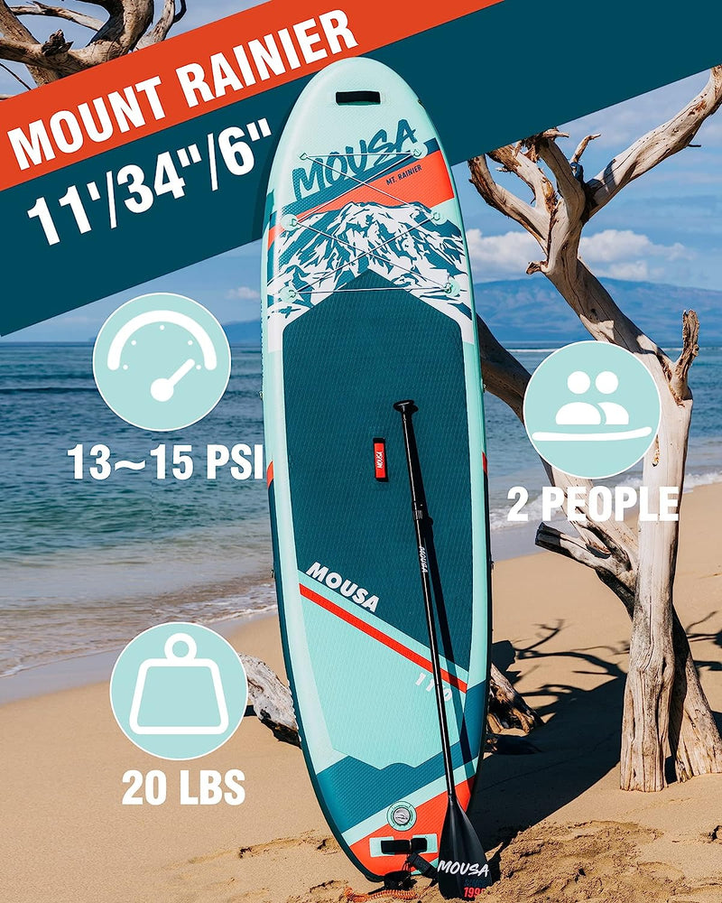 MOUSA Inflatable Stand up Paddle Boards, 11'X34''X6'' Ultra Wide SUP W/Shoulder Strap, 1600D Backpack, 6 Extra D-Rings, All-Round Paddleboard W/Floatable Paddle, US Central Fin, 2-Action Pump, Leash Sporting Goods > Outdoor Recreation > Fishing > Fishing Rods Mousa   