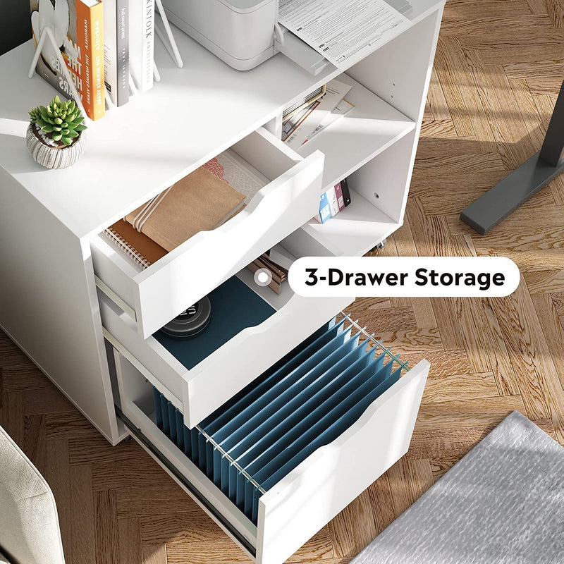 DEVAISE 3-Drawer Wood File Cabinet, Mobile Lateral Filing Cabinet, Printer Stand with Open Storage Shelves for Home Office, White Home & Garden > Household Supplies > Storage & Organization DEVAISE   