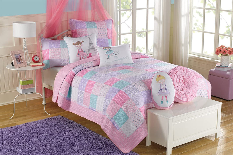 Cozy Line Home Fashions Angelina Floral Dot Pink Light Purple Blue 100% Cotton Reversible Girl Quilt Bedding Set, Bedspread, Coverlet (Twin - 2 Piece) Home & Garden > Linens & Bedding > Bedding Cozy Line Home Fashions Angelina Twin 
