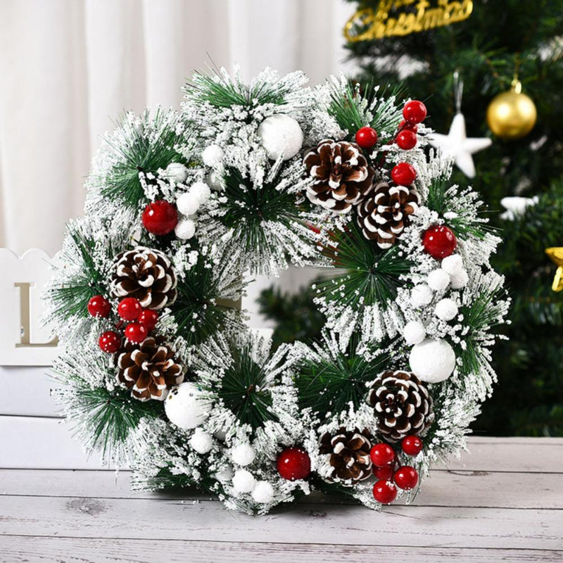 Christmas Wreath with Light 12.6" Artificial Wreath with White Pine Needles Pine Cone Red Berry for Christmas Indoor Outdoor Front Door Porch Wall Decoration Xmas Party Supplies (With Led Light) Home & Garden > Decor > Seasonal & Holiday Decorations& Garden > Decor > Seasonal & Holiday Decorations Karlsitek With light  