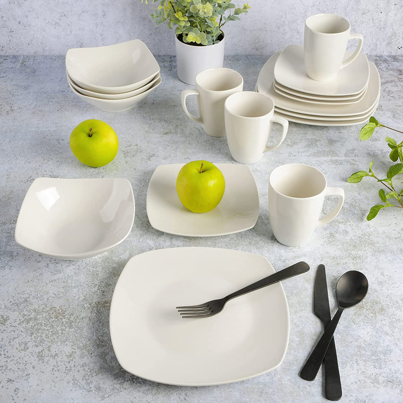 Gibson Home Zen Buffet Porcelain Dinnerware Set, Service for 4 (16Pcs), White (Square) Home & Garden > Kitchen & Dining > Tableware > Dinnerware Gibson Oversea, Inc,   