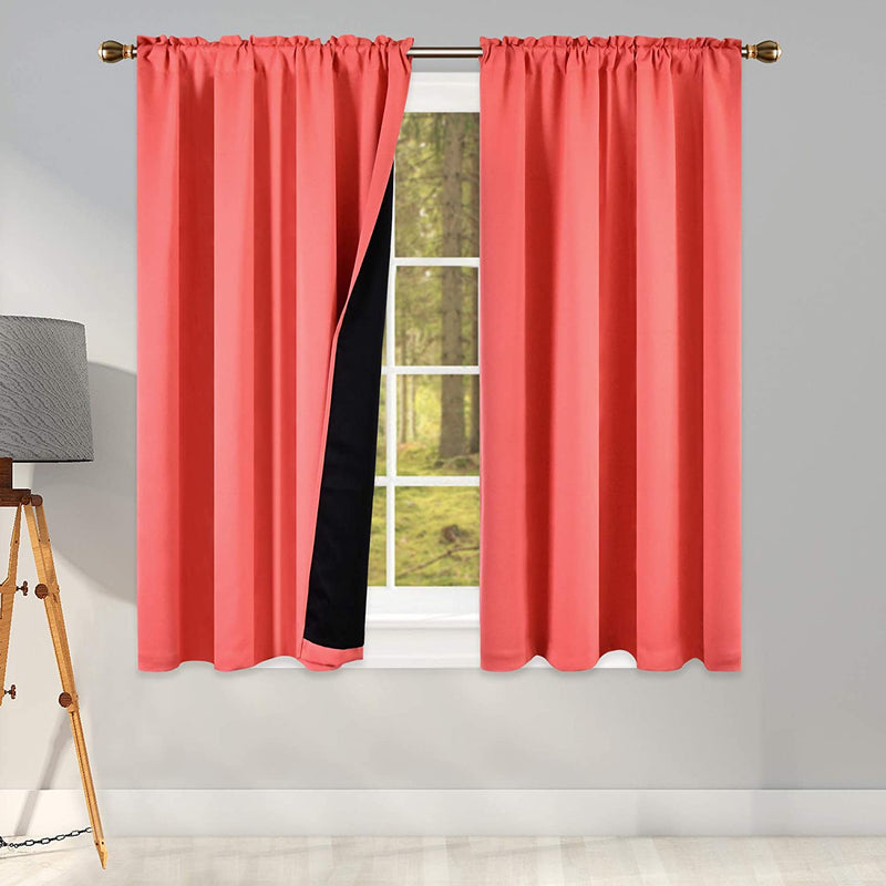 Coral 100PCT Blackout Curtains Bedroom Drapes - Totally Darkness Panels Thermal Insulated Lined Rod Pocket Curtains for Kids Room( 2 Panels 42 by 45 Inch) Home & Garden > Decor > Window Treatments > Curtains & Drapes KEQIAOSUOCAI Coral W42" X L45" 
