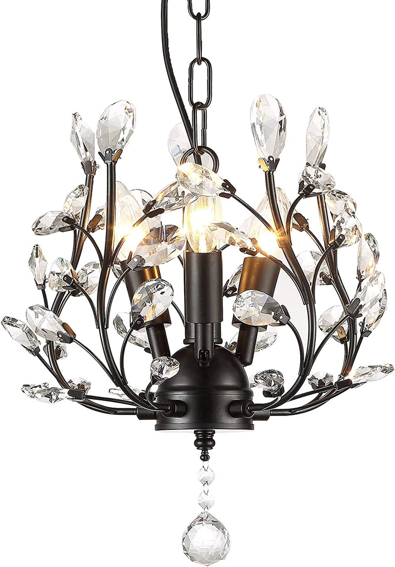 Seol-Light Vintage Crystal Branch Ceiling Pendant Hanging Light Chandeliers Flush Mounted Fixture with 3 Lights E12 120W Sliver Grey Home & Garden > Lighting > Lighting Fixtures > Chandeliers SEOL 3 Lights,Black  