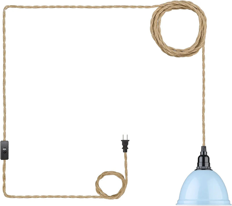 Emliviar Plug in Pendant Light - Industrial Hanging Lamp Light with Switch, Metal Shade with Twisted Hemp Rope, Black Finish, YCE240-M1L BK Home & Garden > Lighting > Lighting Fixtures EMLIVIAR Blue  