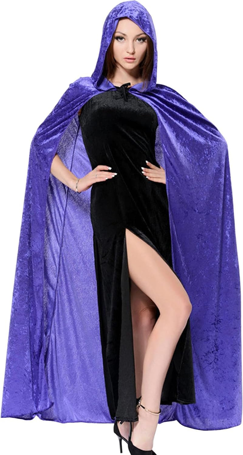 Halloween Hooded Cloak Full Length Velvet Cape with Hood for Halloween Cosplay Costume,59 Inch  iShyan Purple  