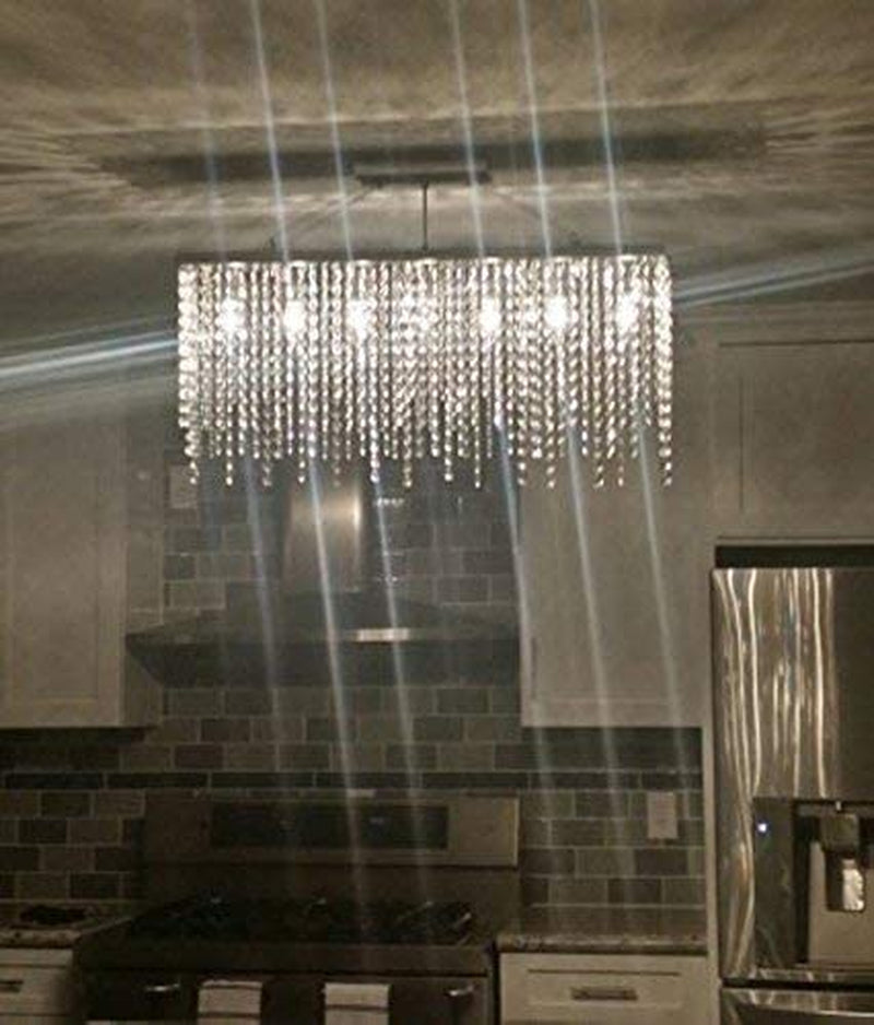 7PM Rectangle Crystal Chandelier Modern Chrome Chandeliers Contemporary Raindrop Hanging Lighting Fixture for Dining Room Kitchen Island 60 Inch Home & Garden > Lighting > Lighting Fixtures > Chandeliers 7PM   