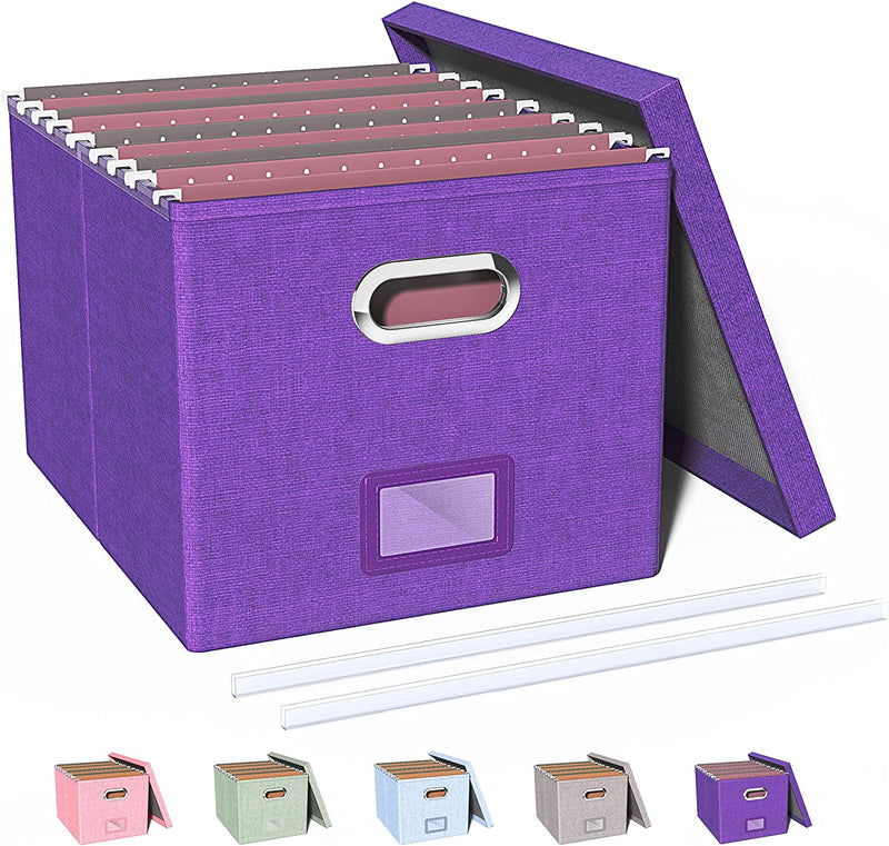 Oterri File Storage Organizer Box,Filing Box,Portable File Box with Lid,Fit for Letter/Legal File Folder Storage, Easy Slide Durable Hanging File Box for Office/Decor/Home,1 Pack,Gray-Box Only Home & Garden > Household Supplies > Storage & Organization Oterri Purple 1 pack 