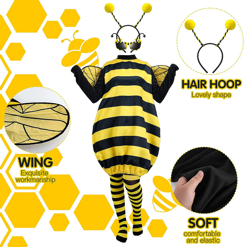 Janmercy Bee Costume Kit Halloween Bee Cosplay Adults Kids Costume Women Bumble Costume Accessories Halloween Cosplay Party