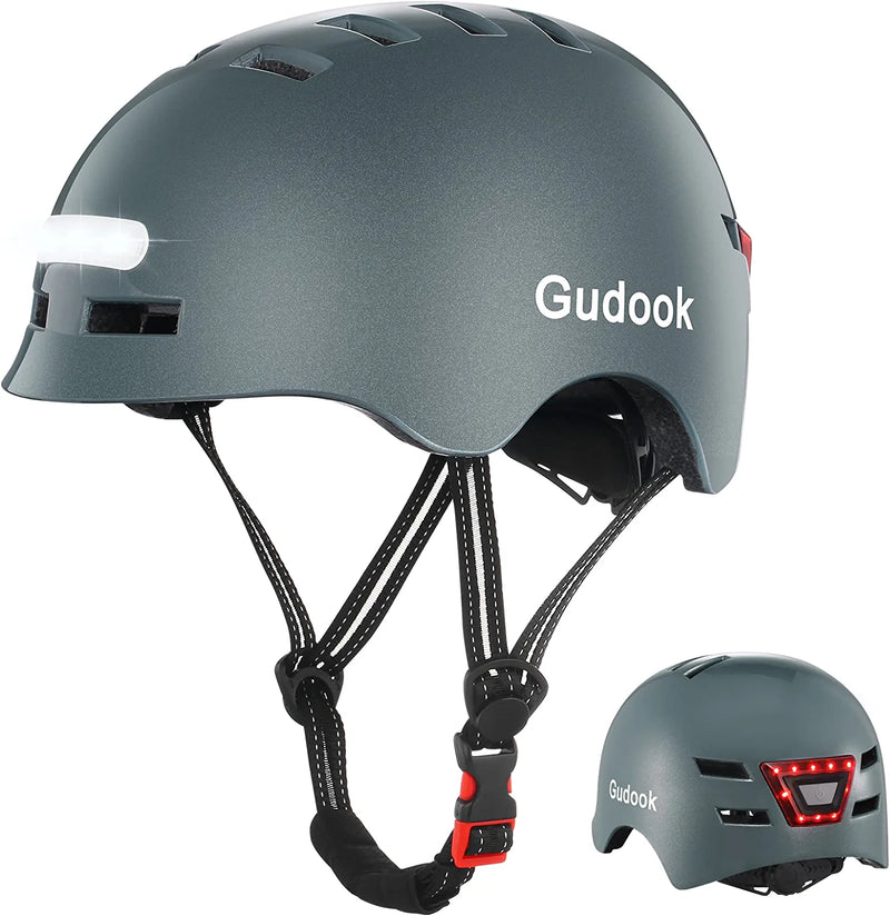 Gudook Bike Helmet Adult Bike Helmets for Men/Women: Bicycle Helmet with USB Rechargeable LED Front and Rear Lights for Cycling Urban Commuter Skateboard Sporting Goods > Outdoor Recreation > Cycling > Cycling Apparel & Accessories > Bicycle Helmets Gudook Flash silver grey Medium(54-58cm) 