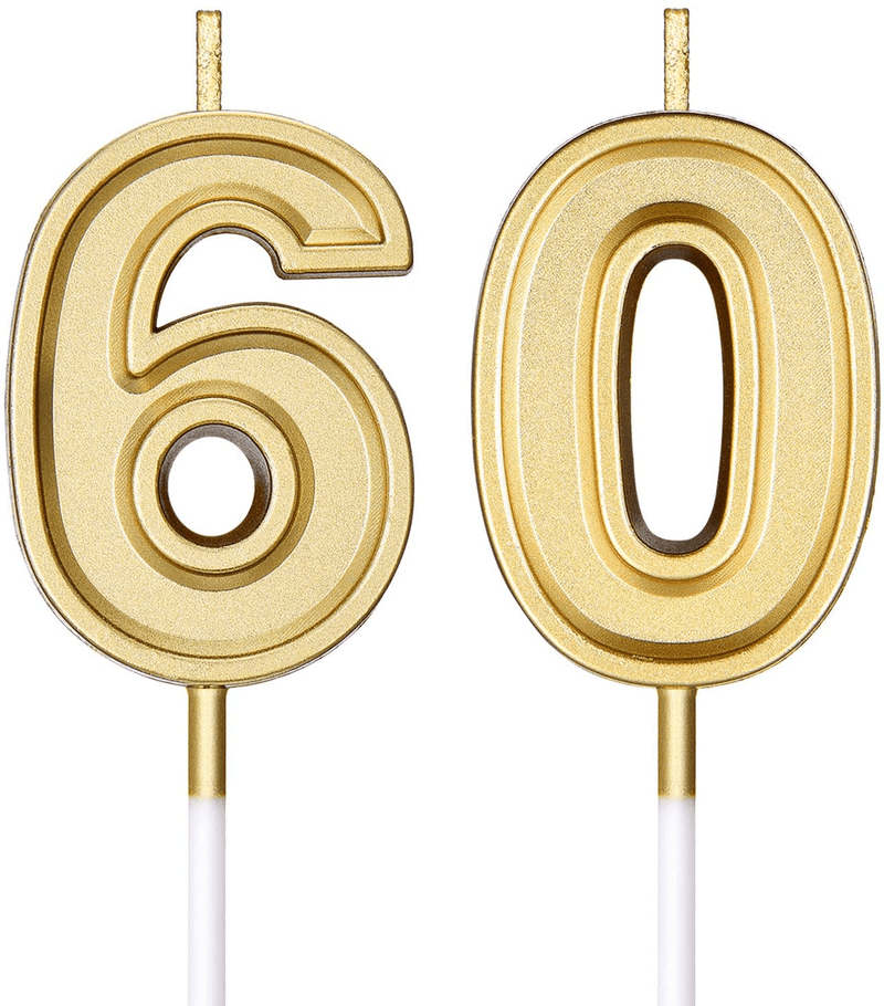 60th Birthday Candles Cake Numeral Candles Happy Birthday Cake Candles Topper Decoration for Birthday Wedding Anniversary Celebration Supplies (Gold) Home & Garden > Decor > Home Fragrances > Candles Frienda Gold  