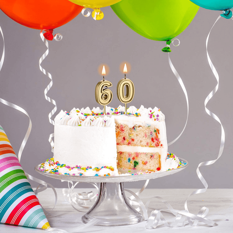 60th Birthday Candles Cake Numeral Candles Happy Birthday Cake Candles Topper Decoration for Birthday Wedding Anniversary Celebration Supplies (Gold) Home & Garden > Decor > Home Fragrances > Candles Frienda   