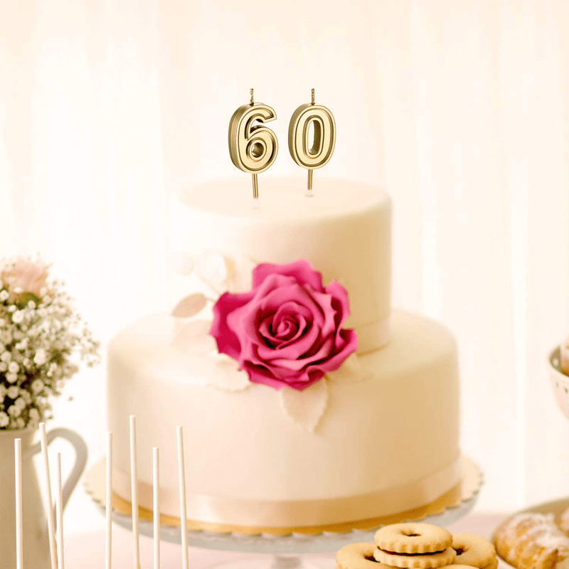 60th Birthday Candles Cake Numeral Candles Happy Birthday Cake Candles Topper Decoration for Birthday Wedding Anniversary Celebration Supplies (Gold) Home & Garden > Decor > Home Fragrances > Candles Frienda   