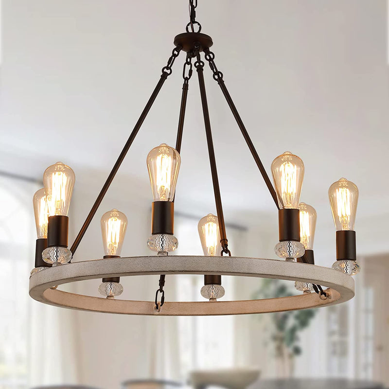 MEIXISUE Large Modern Wagon Wheel Chandelier Gold Metal round Luxury Industrial Country Chandelier Light Fixture for Dining Room Living Room Foyer Entryway W40.55 12-Lights UL Listed Home & Garden > Lighting > Lighting Fixtures > Chandeliers MEIXI 8-Lights oak  