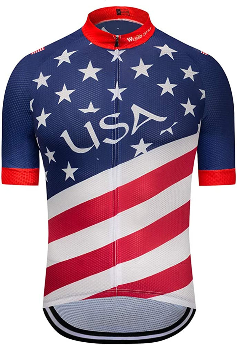 Cycling Jersey Short Sleeve USA Style Bike Tops with Pocket Reflective Stripe Sporting Goods > Outdoor Recreation > Cycling > Cycling Apparel & Accessories redorange Usa 4 Small 