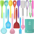 Silicone Kitchen Utensils Set, 16-Piece Silicone Cooking Utensils by Deedro, Heat Resistant Kitchen Tools Set with Holder, Nonstick Spatula Kitchen Gadgets for Cooking & Baking, Gray Home & Garden > Kitchen & Dining > Kitchen Tools & Utensils Deedro Colorful  
