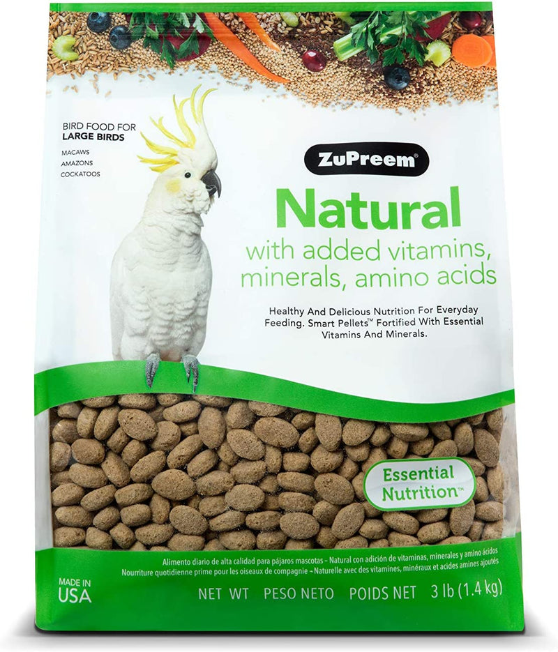 Zupreem Natural Bird Food Pellets for Large Birds, 20 Lb - Everyday Feeding Made in USA, Essential Vitamins, Minerals, Amino Acids for Amazons, Macaws, Cockatoos Animals & Pet Supplies > Pet Supplies > Bird Supplies > Bird Food Phillips Feed & Pet Supply 3 lb/Large  