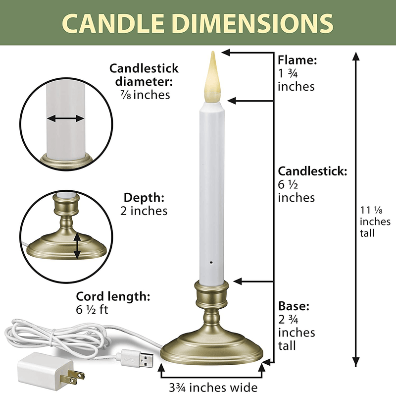 612 Vermont LED Electric Window Candles with Sensor Dusk to Dawn, Warm White Flicker Flame or Steady On, USB Low Voltage Adapter (4, Pewter) Home & Garden > Decor > Home Fragrance Accessories > Candle Holders Xodus Innovations   