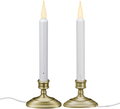 612 Vermont LED Electric Window Candles with Sensor Dusk to Dawn, Warm White Flicker Flame or Steady On, USB Low Voltage Adapter (4, Pewter)
