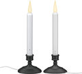 612 Vermont LED Electric Window Candles with Sensor Dusk to Dawn, Warm White Flicker Flame or Steady On, USB Low Voltage Adapter (4, Pewter)