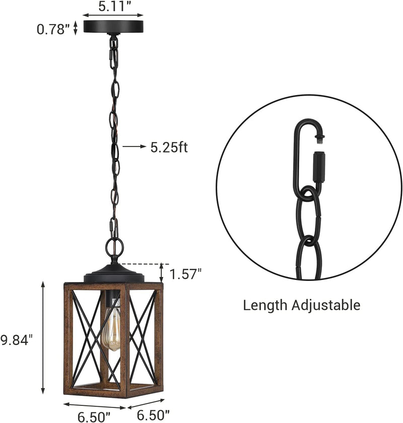 EDISHINE Farmhouse Pendant Light, Metal Hanging Light Fixture with Wooden Grain Finish, 63 Inch Adjustable Chain for Flat and Slop Ceiling, Kitchen Island, Bedroom, Dining Hall, E26 Base, 1 Pack Home & Garden > Lighting > Lighting Fixtures EDISHINE   