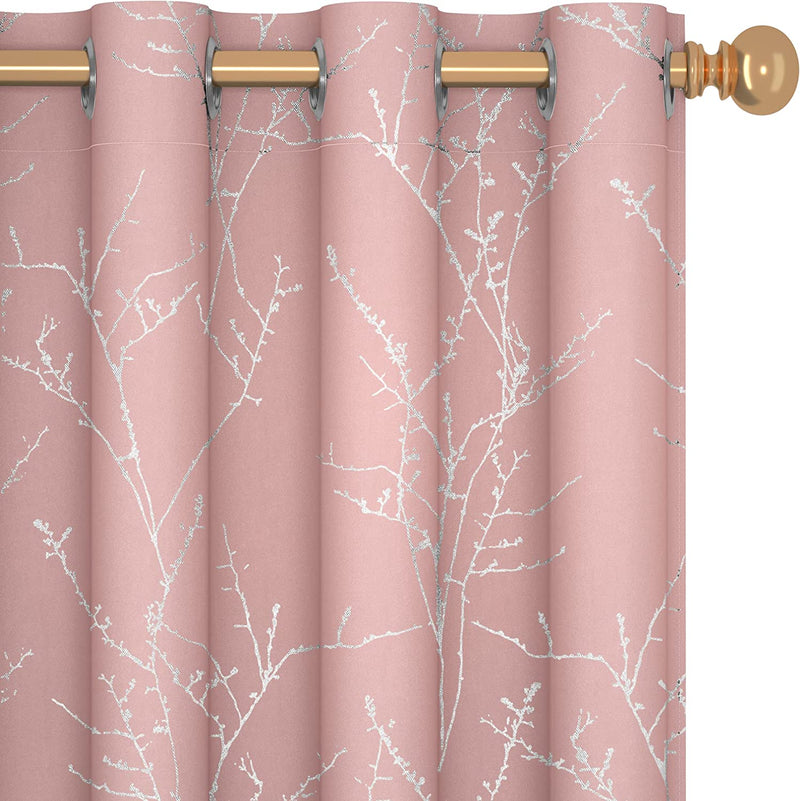 Deconovo Thermal Blackout Curtains for Bedroom and Living Room, 84 Inches Long, Light Blocking Drapes, 2 Panels with Tree Branches Design - 52W X 84L Inch, Beige, Set of 2 Panels Home & Garden > Decor > Window Treatments > Curtains & Drapes Deconovo Coral Pink 52W x 72L Inch 