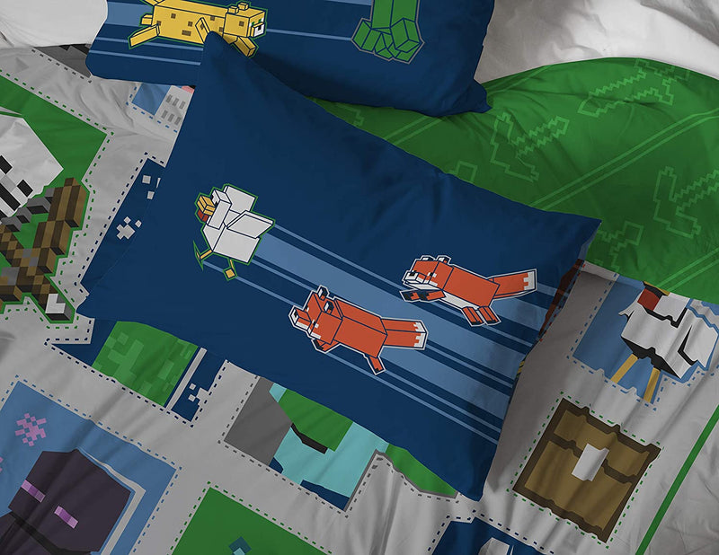 Jay Franco MINECRAFT Patchwork Mobs 7Pc Full Bed Set - Includes Comforter&Sheet Set-Bedding Features Creeper, Ghost, Zombie,&Enderman-Super Soft Fade Resistant Microfiber (Official Minecraft Product)