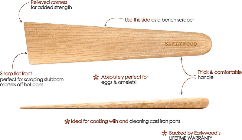 Earlywood 10 Inch Handmade Wood Cooking Utensil for Kitchen, Multi-Purpose Wood Scraper and Egg Turner, Cast Iron Scraper and Wood Saute Spatula - Made in USA - Hard Maple Home & Garden > Kitchen & Dining > Kitchen Tools & Utensils Earlywood   