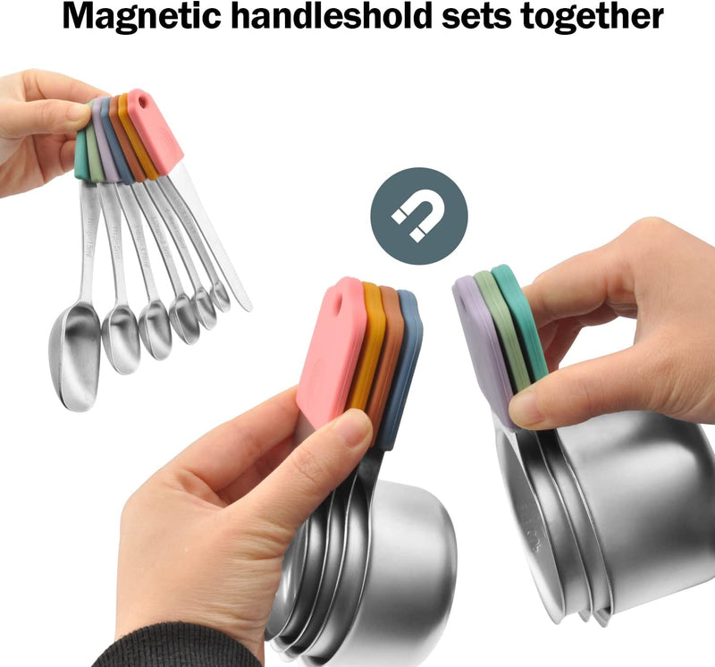 Magnetic Measuring Cups and Spoons Set, Stainless Steel Metal Stackable Nesting Measure Cups,Teaspoon, Tablespoon, 14 Pcs Silicone Handle Kitchen Cooking & Baking Tools, 7 Cups & 6 Spoons &1 Leveler Home & Garden > Kitchen & Dining > Kitchen Tools & Utensils WARMHEART   