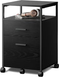 DEVAISE 2 Drawer File Cabinet, Mobile File Cart with Open Storage Shelf, Wood Filing Cabinet Fits A4, Letter or Legal Size for Home Office, Black Home & Garden > Household Supplies > Storage & Organization DEVAISE Black 2 drawer with shelf 