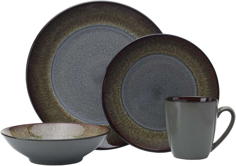 Pfaltzgraff Monroe 16-Piece Porcelain Dinnerware Set, Service for 4, Dark Gray