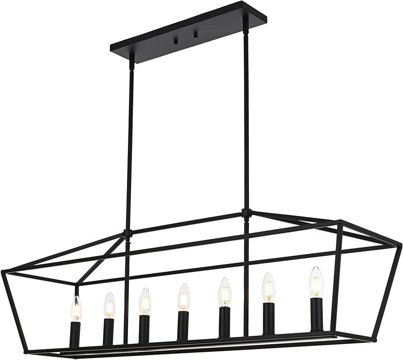 MELUCEE Large Chandelier with Adjustable Chain 7-Light Farmhouse Rectangle Dining Room Light Fixtures Black and Brushed Nickel Island Lighting for Kitchen Hallway Living Room, E12 Base Home & Garden > Lighting > Lighting Fixtures > Chandeliers MELUCEE Black 36.3 inches 
