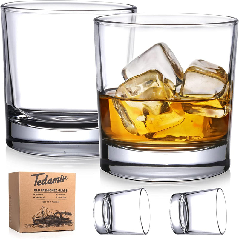 Set of 4 Whiskey Glass with Gift Box, 10 Oz Classic Rocks Barware Old Fashioned Glasses for Scotch Cocktail Whisky Rum Cognac Vodka Liquor Home & Garden > Kitchen & Dining > Barware Tedamir Classic Circle Base  