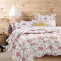 Cozy Line Home Fashions Pink Red Floral 100% Cotton Reversible Quilt Bedding Set, Coverlet Bedspread (Fuchsia Flowers, King - 3 Piece) Home & Garden > Linens & Bedding > Bedding Cozy Line Home Fashions Vintage Rose Queen 