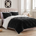 Comforter Set 3 Piece Sherpa Pintuck Pinch Pleat Soft Luxurious Plush All Season Warm with 2 Shams Home & Garden > Linens & Bedding > Bedding > Quilts & Comforters Sweet Home Collection Black Full/Queen 